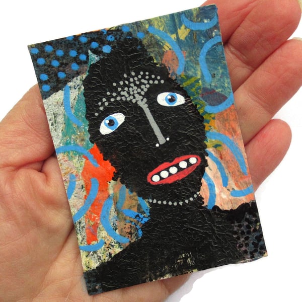 Weird ACEO Miniature Portrait Cute Ugly Naive Crude Primitive Tiny Atwork