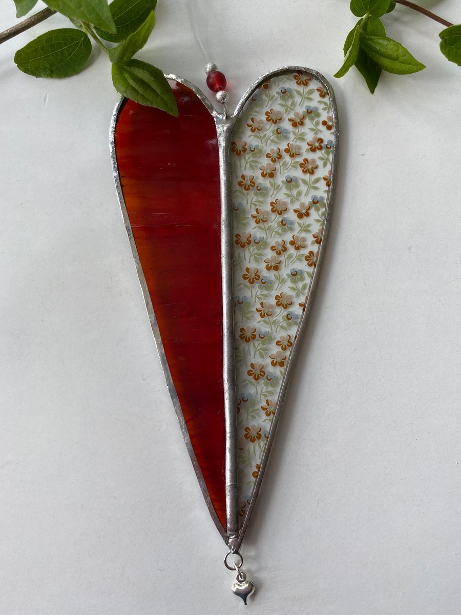 Stained Glass Long Heart suncatcher decoration 