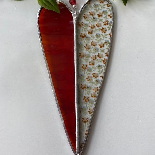 Stained Glass Long Heart suncatcher decoration 