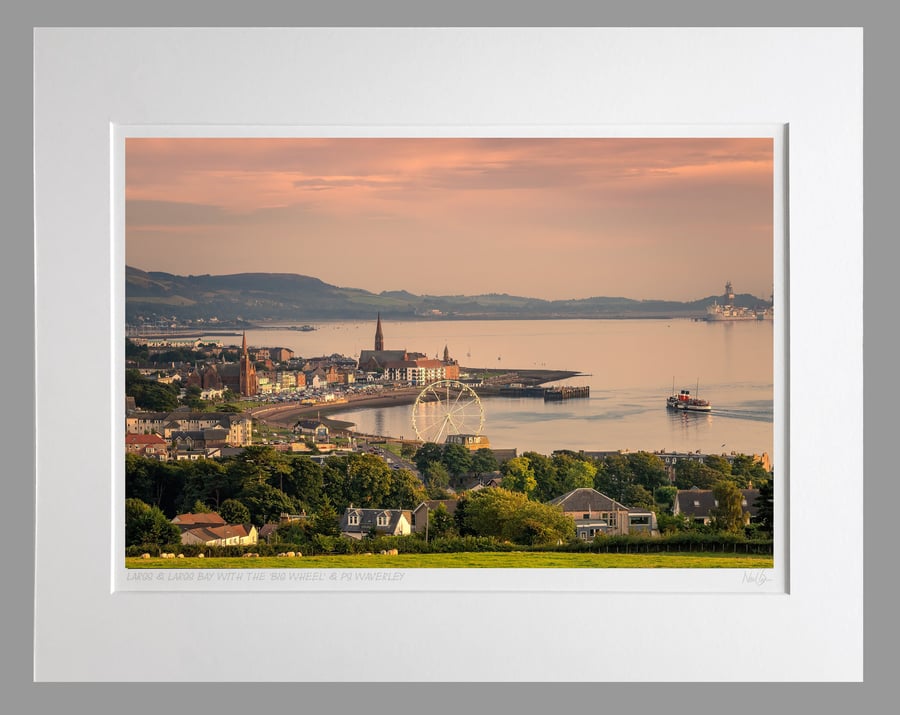 Largs, the Big Wheel and PS Waverley at sunset - A3 (50x40cm) Unframed Print