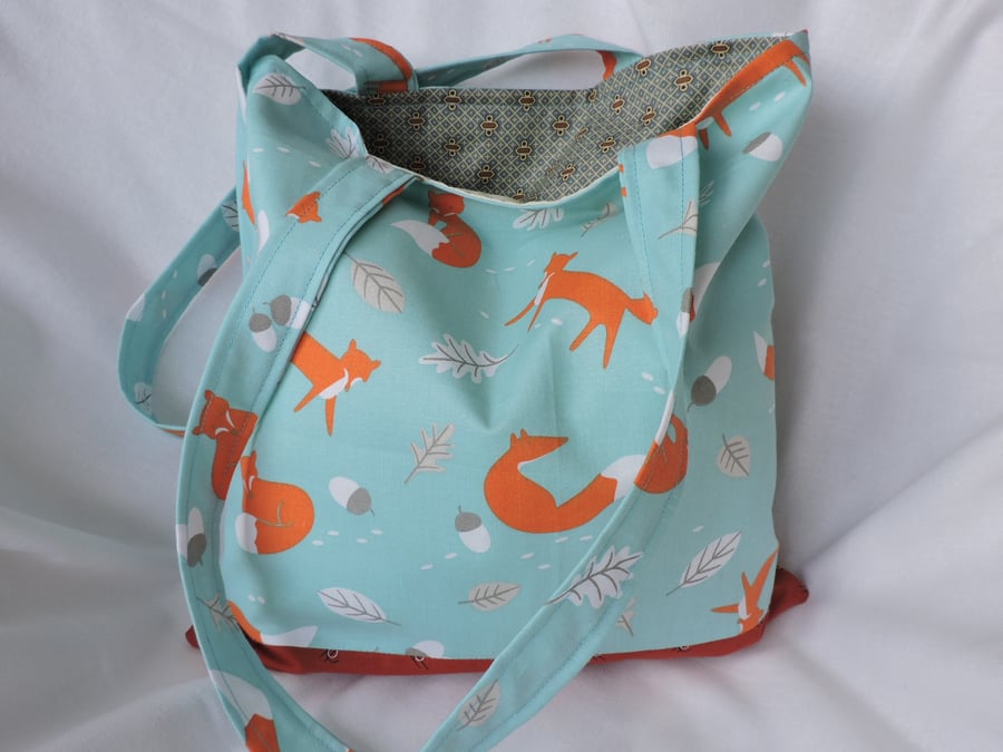 Seconds Sunday  Tote Bag Foxes in Orange and Turquoise