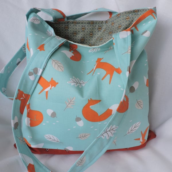 Seconds Sunday  Tote Bag Foxes in Orange and Turquoise