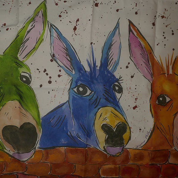 Colourful Donkeys    Teatowel 