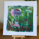 Original Mono print. Title: Are we nearly there! Or was it Left or Right  