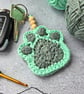 Crochet Paw Print Keyring In Mint Green & Grey - Pet Lover Gift - Image 2