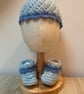 Blue baby hat and bootie set.