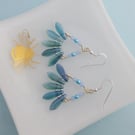 Ocean Blue and Green Triangular Beaded Drop Earrings