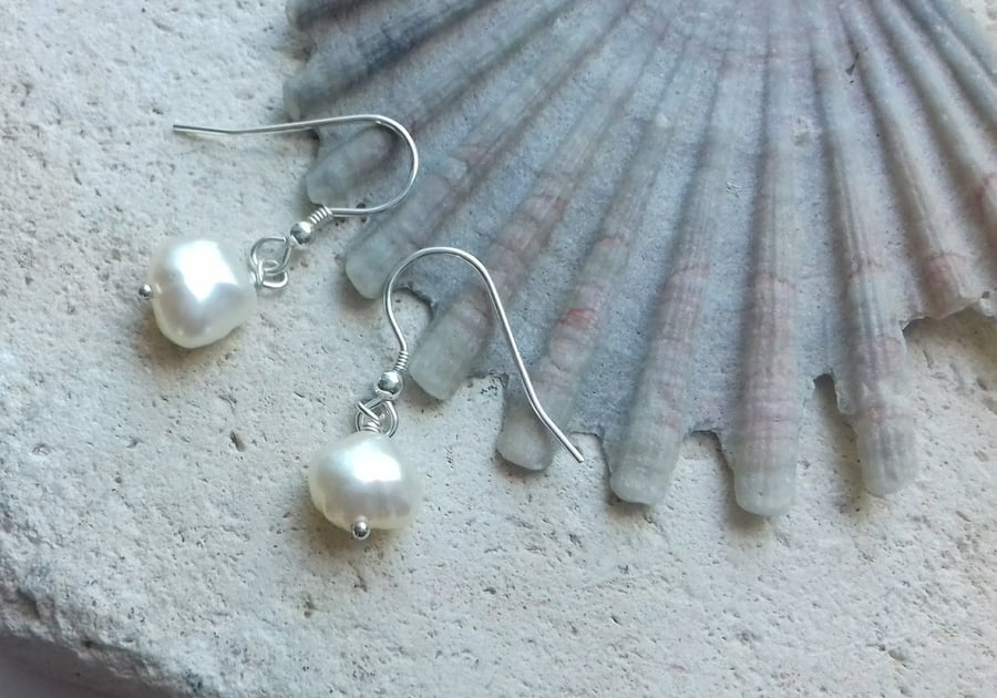 White Freshwater Pearl Dangle Earrings