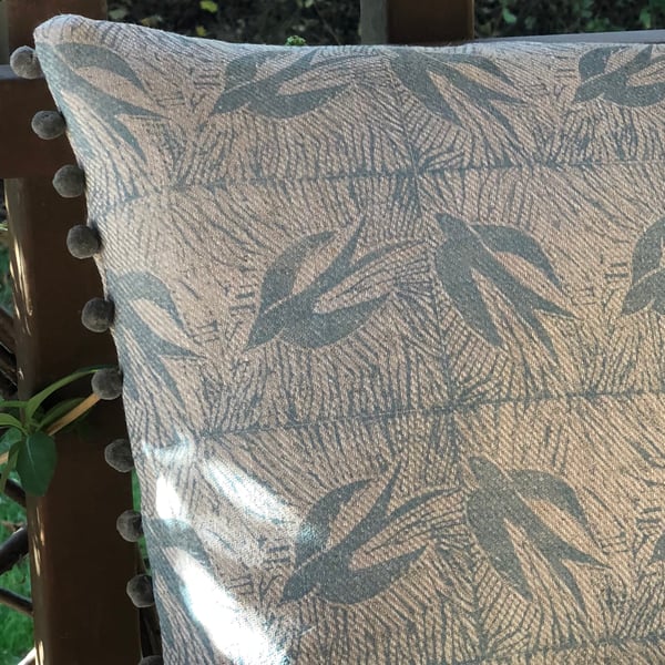 Decorative Hand Printed Cushion-Swallows in Flight