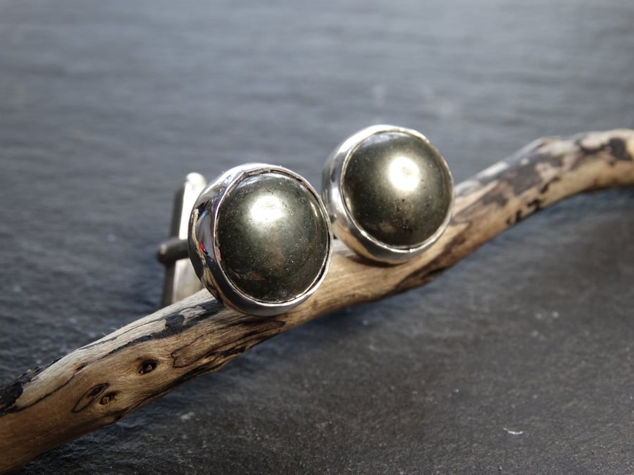 Sterling silver cufflinks with pyrite. Fools gold. 