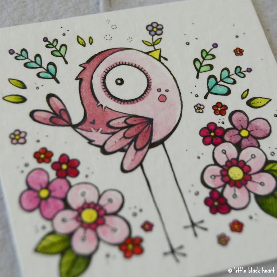pink flowerbird - original twinchie