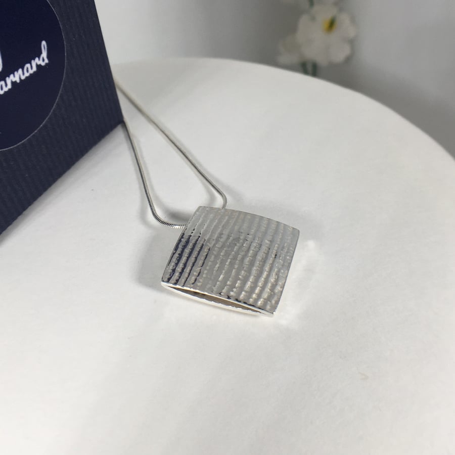 Square Pendant - Textured Sterling Silver