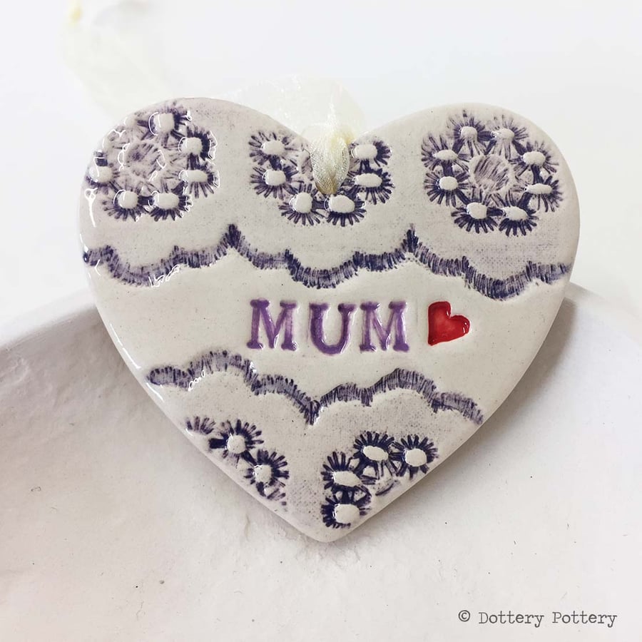 Pottery decoration Mum Heart Ceramic lace pattern Mother's Day