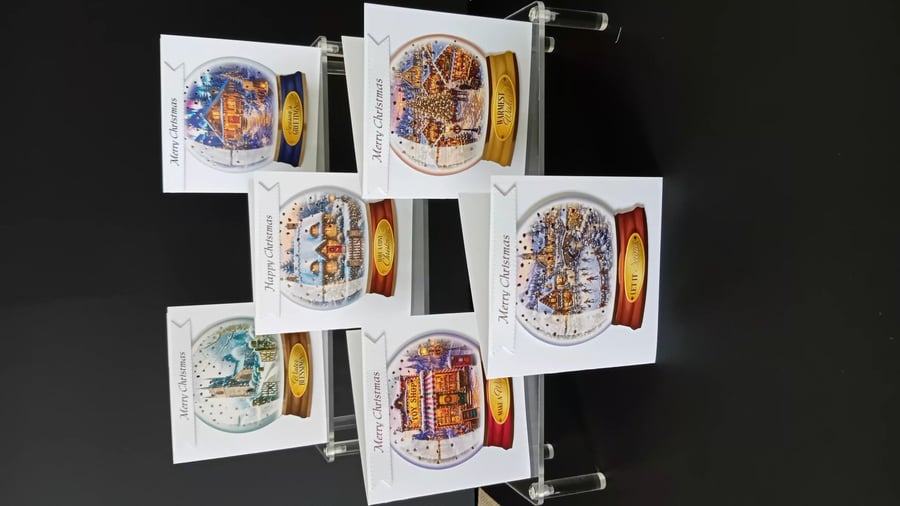 Image of 6 x Handmade Village Snowglobe Christmas Cards.
