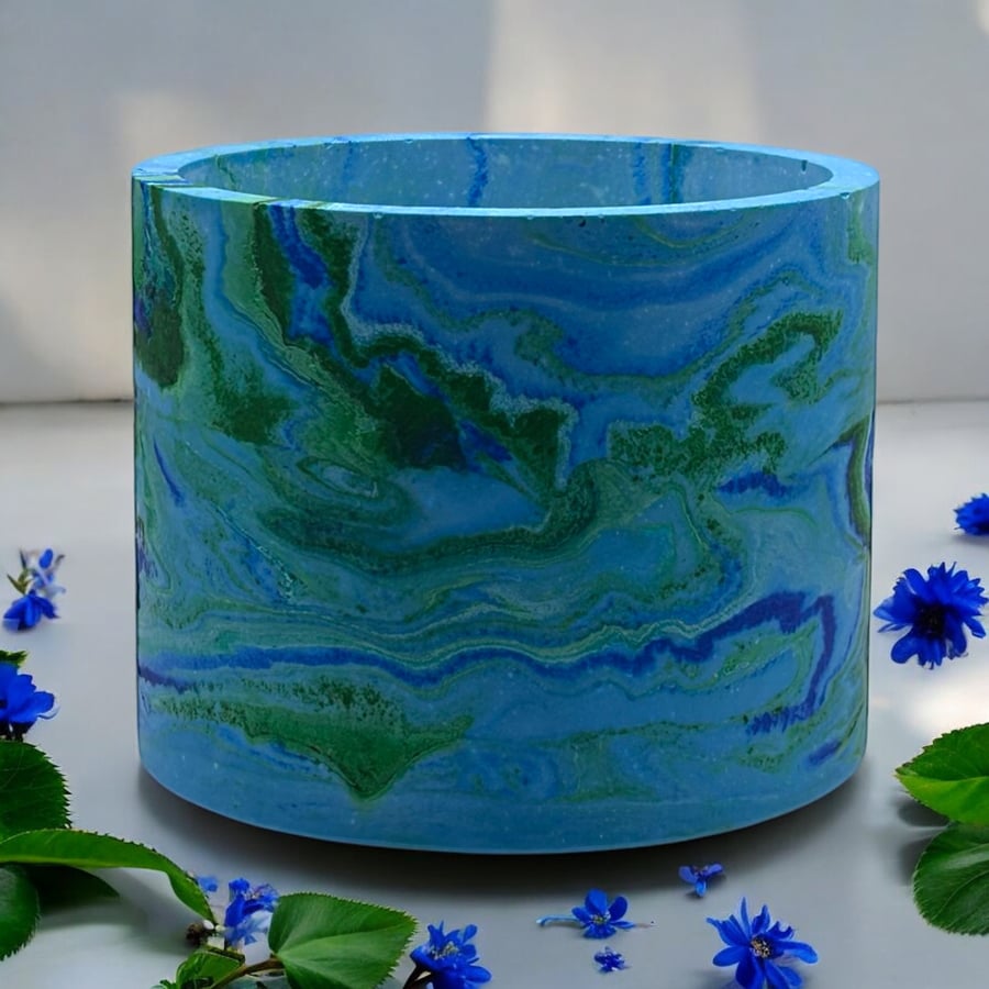 Large Round Seascape Plant Pot  - Blue and Green Seascape Pot Cover (lpp38)
