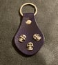 Dark Purple Leather Keyring - 3 Grinning Skull Heads - FREE SHIPPING