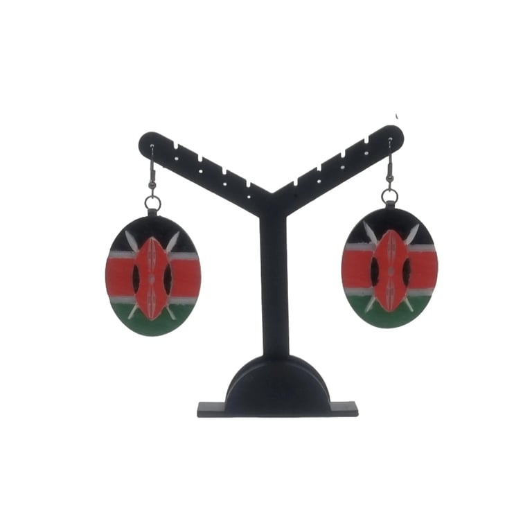 Kenya flag earrings, african jewellery, hand painted resin, kenyan pride, dress 