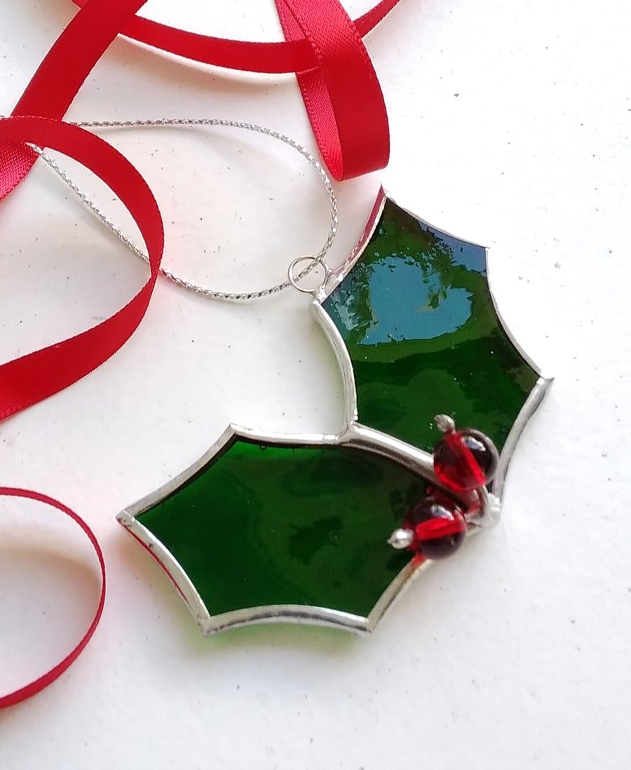 Stained Glass Christmas Decoration - Holly