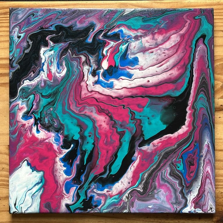Calm Cracked Open, Original Acrylic Pour Painting 12" by 12" (30cm by 30cm)