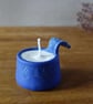 Handmade Blue Ceramic Candle - Small Rustic Pottery Candle Holder - Botanica