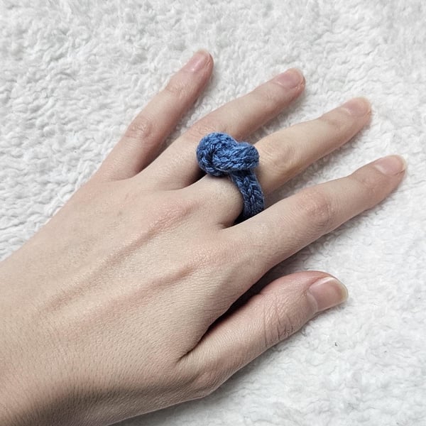 One Size Stretch Hand Knitted Knotted Statement Textile Ring in Various Colours