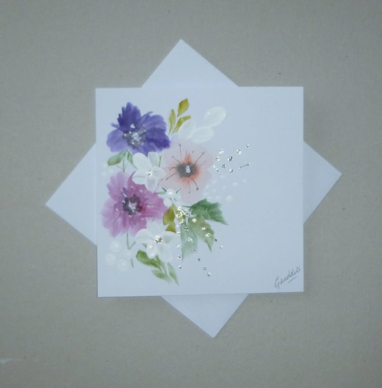 original art hand painted floral blank card ( ref FA 402 H1 )