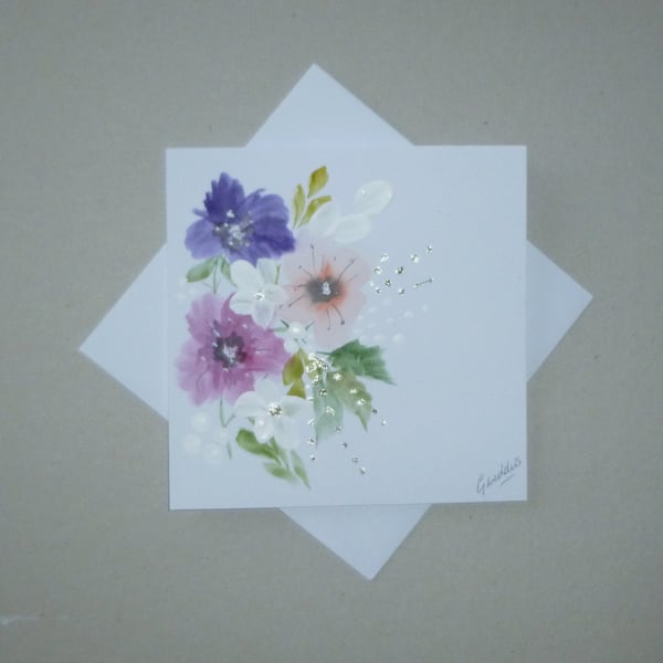 original art hand painted floral blank card ( ref FA 402 H1 )