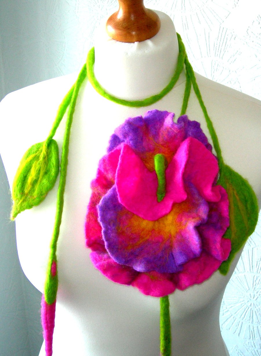   SALE...  Hand Felted, Wool Jewelry felted scarf necklace-100% WOOL MERINO