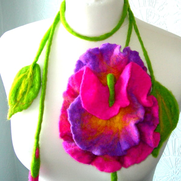   SALE...  Hand Felted, Wool Jewelry felted scarf necklace-100% WOOL MERINO