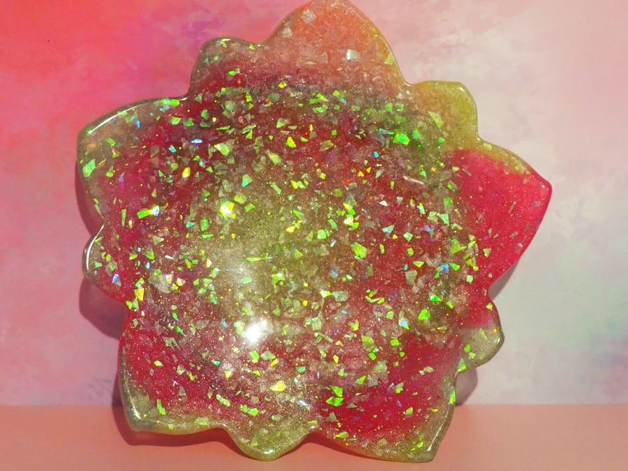 Flower Shaped Tray in Greens and Pinks