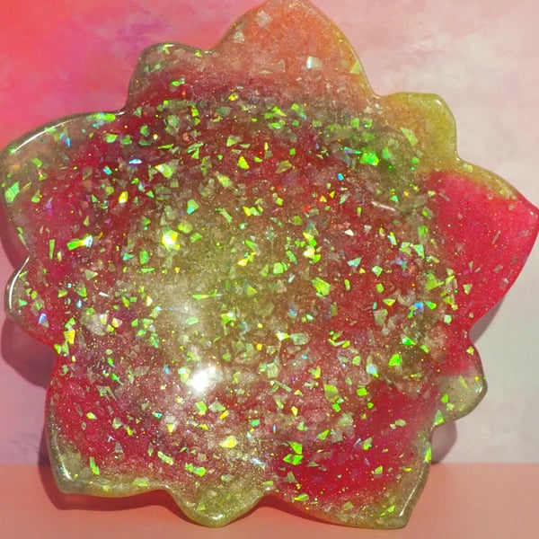 Flower Shaped Tray in Greens and Pinks
