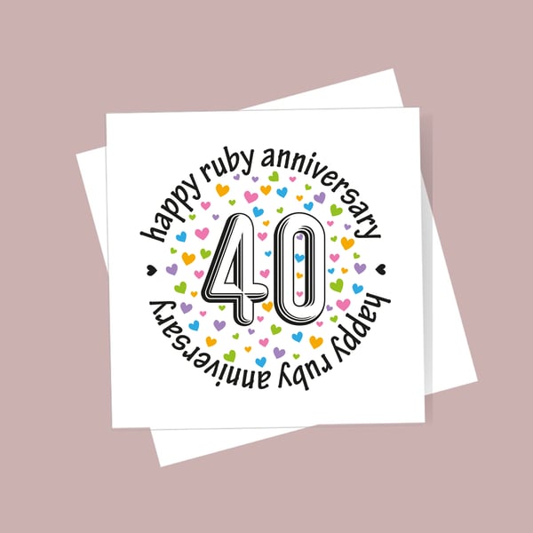 40th Wedding Anniversary card - ruby anniversary, free postage, blank inside
