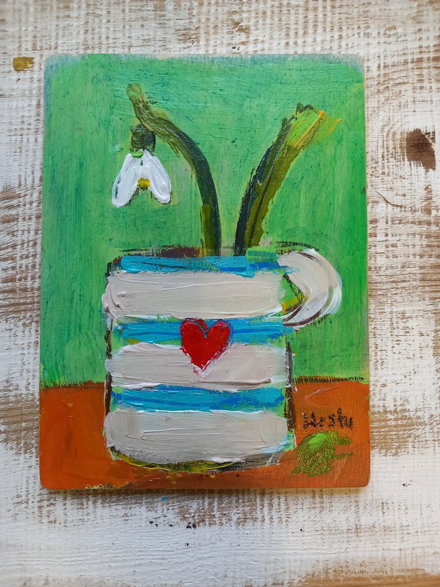 Snowdrop painting on wood 