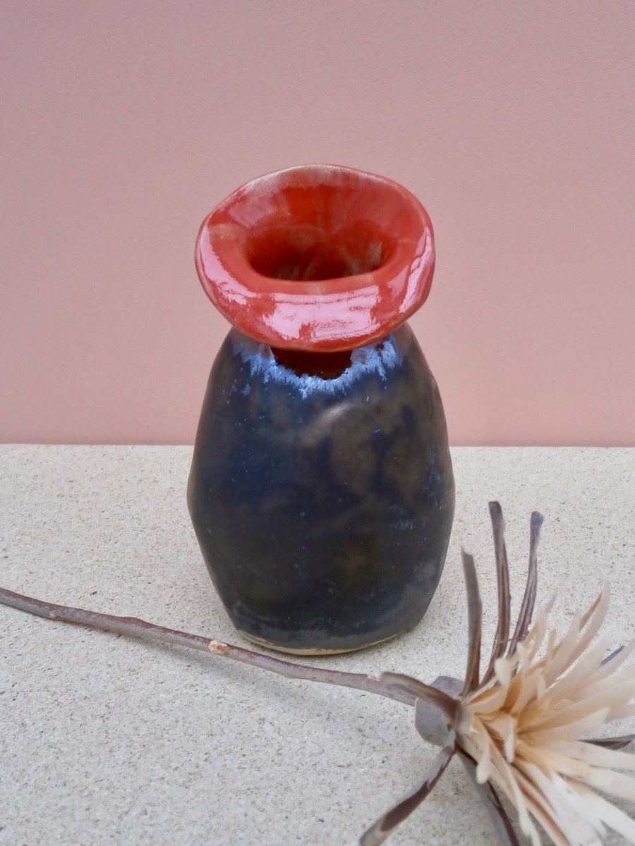 Red and bronze ceramic bud vase - Handmade stoneware vase, 3not