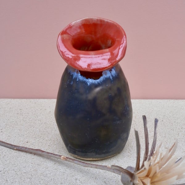 Red and bronze ceramic bud vase - Handmade stoneware vase, 3not