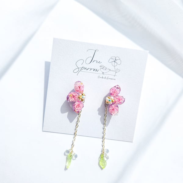 2-in-1 Pink Dried Flower Earrings