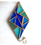 Stained Glass Diamond Suncatcher Handmade Teal Blue Triangles  - Image 8