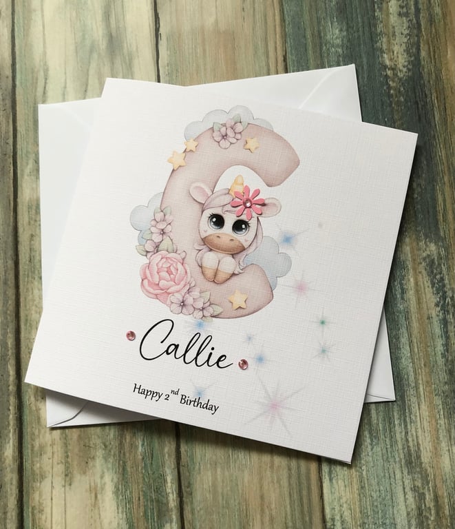 Unicorn Personalised Birthday Card for Daughter, Granddaughter, Goddaughter, Sis
