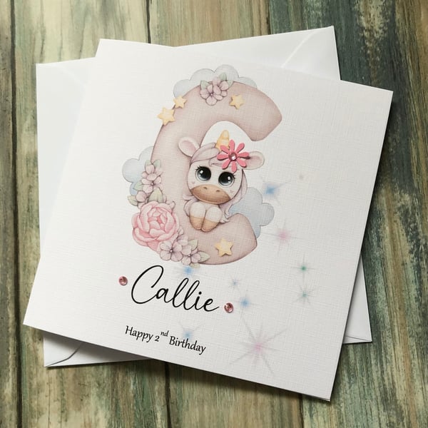 Unicorn Personalised Birthday Card for Daughter, Granddaughter, Goddaughter, Sis