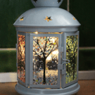 Seconds Sunday Rustic Style Pale Lantern with Fused Glass panels & fairy lights