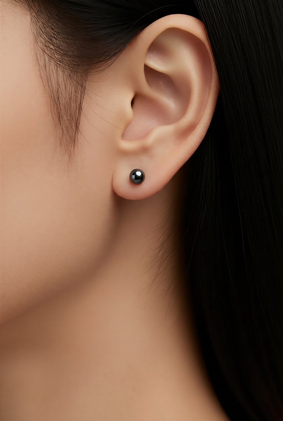 Black Button Freshwater Pearl Sterling Silver Stud Earrings
