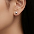 Black Button Freshwater Pearl Sterling Silver Stud Earrings