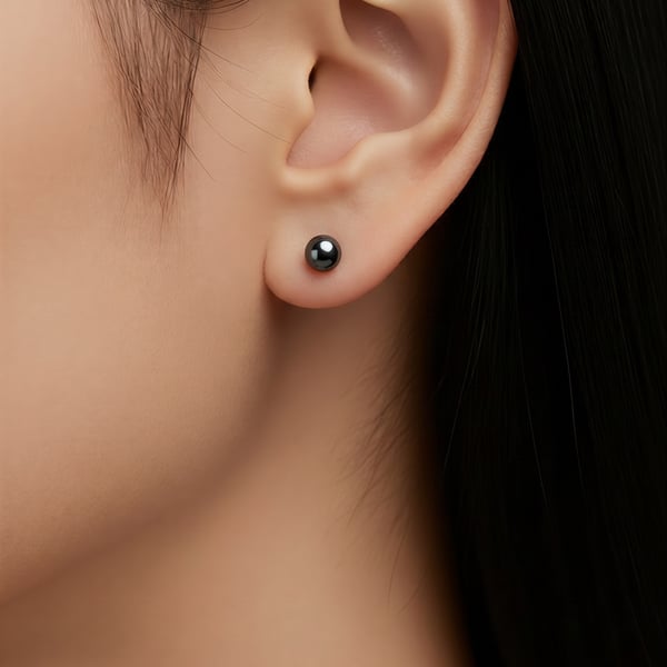 Black Button Freshwater Pearl Sterling Silver Stud Earrings