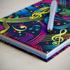 A5 Hardback Lined Notebook with full cloth colourful music cover