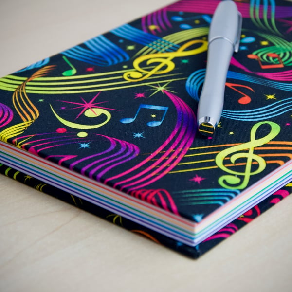 A5 Hardback Notebook with full cloth colourful music cover