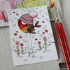 spring robin in a bobble hat - original aceo
