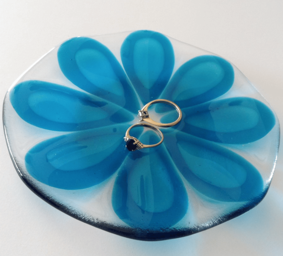 Fused Glass ornamental trinket dish, teardrop design