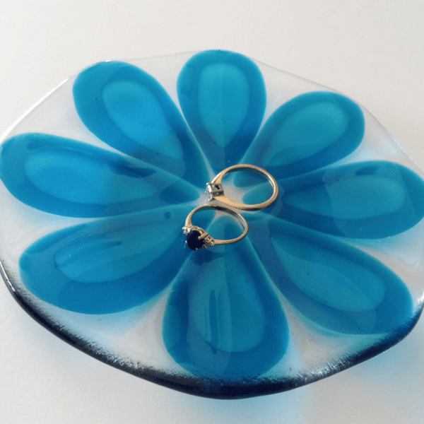Fused Glass ornamental trinket dish, teardrop design