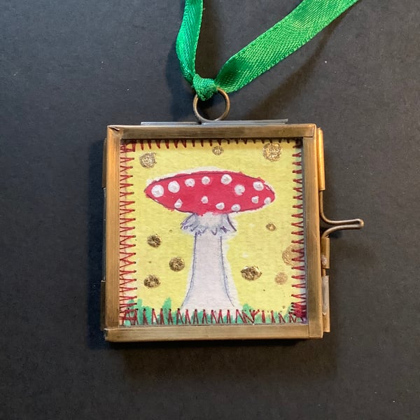 Small original mushroom painting. Framed. Follow the magic 