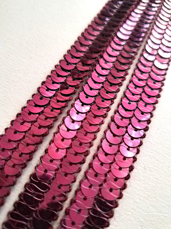 3.5 metres of dark pink double row sequinned braid, 19mm wide